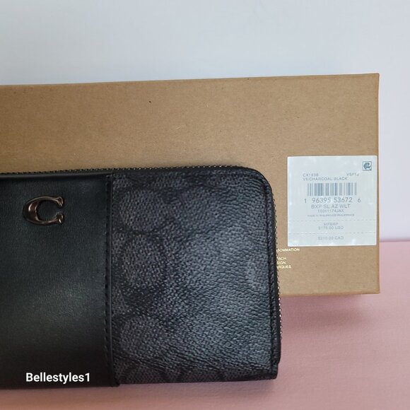 COACH Boxed Slim Accordion Signature Canvas & Leather Wallet w Back-slip pocket⭐ - Picture 16 of 16